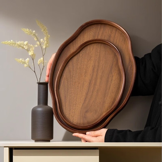 Chinese style bamboo wooden snacks and dried fruits fruit storage tray high-looking cake snack tray household tea cup storage retro color 37*26*2.3 Ruyi large size