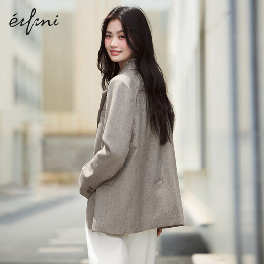 Eifini eifini contrasting color small wide shoulder single-breasted suit for women 2025 autumn new classic temperament casual commuter jacket gray green L