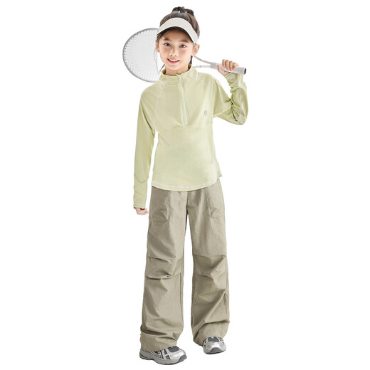 
NICKYBABY girls quick drying clothes sports suit spring and autumn children's badminton running training suit long-sleeved T-shirt outdoor breathable 15261 military green 120 cm