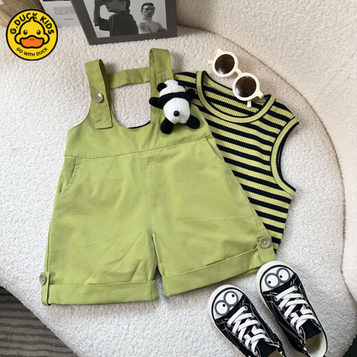 G.Duck Children’s Overalls Anzugs-Sommerkleidung für Jungen und Mädchen, grüne und modische Kinderkleidung zweiteiliger Set für Jungen Koreanisch vielseitige Sommerstil grünen Anzug [kein Bär] 90 können geöffnet werden