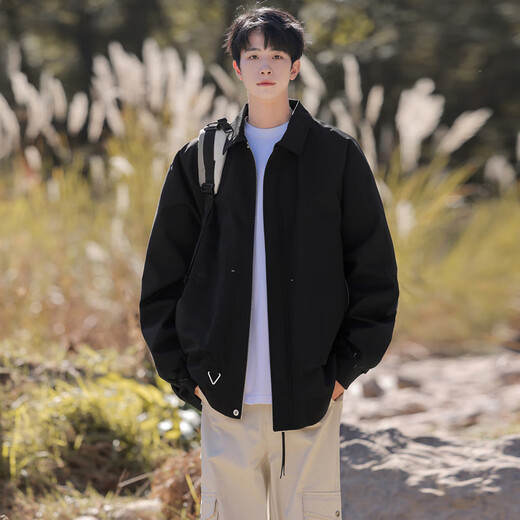 IZEXX lapel coat men's autumn Barn style trendy casual tops loose youth jacket HZ10 amber black L