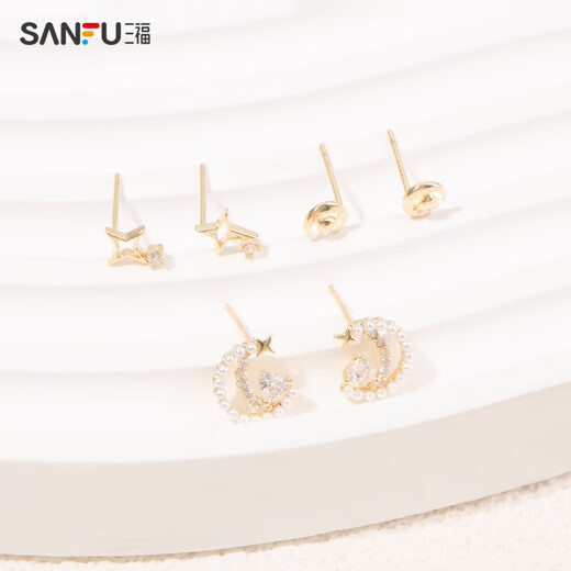 三福（SANFU）清新小米珠款套装耳环一对 时尚小众饰品首饰 14666 S