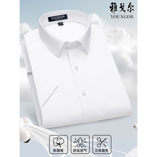 CEO雅戈尔男士短袖衬衫中年商务休闲条纹免烫职业正装纯色半袖棉衬衣 紫细纹 DX6624 42 【建议160-170斤】