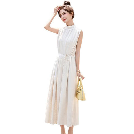Ehangy Light Luxury Brand 2025 Summer New Dress Women's High-end Temperament Western Style Age-Reducing Simple and Elegant Skirt Beige M