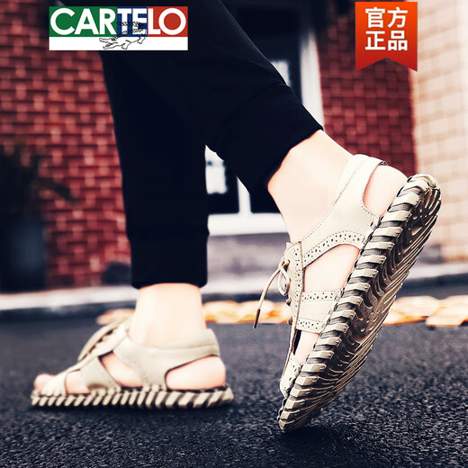 
CARTELO leather sandals men's 2025 new summer outside leather trendy brand Roman shoes driving beach sandals men HY/HY9926-A- beige 39 sports code