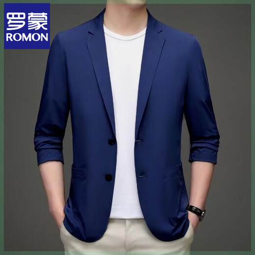 罗蒙（ROMON）冰丝西装男超薄透气夏季西服正装伴郎典礼休闲商务上衣防晒外套 黑色 M