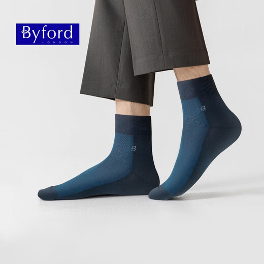 百富（BYFORD）官方旗舰/商务袜子男士中筒袜夏季防臭棉袜绅士袜9738S 黑色