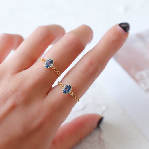 Yuan Si Pleasure Philosophy. 18K gold vintage lace hollow and versatile London blue topaz ring in stock, size 11