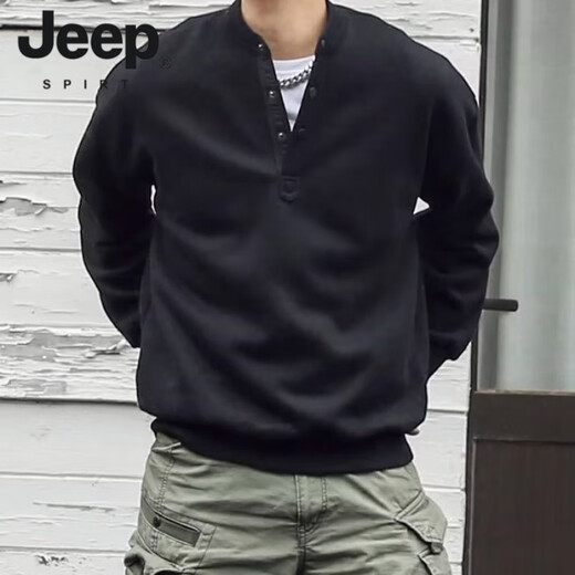 JEEP SPIRIT large size 300Jin Jin is equal to 0.5 kg large size men's Henry collar sweatshirt men's spring and autumn new American fashion brand loose top bottoming shirt gray M