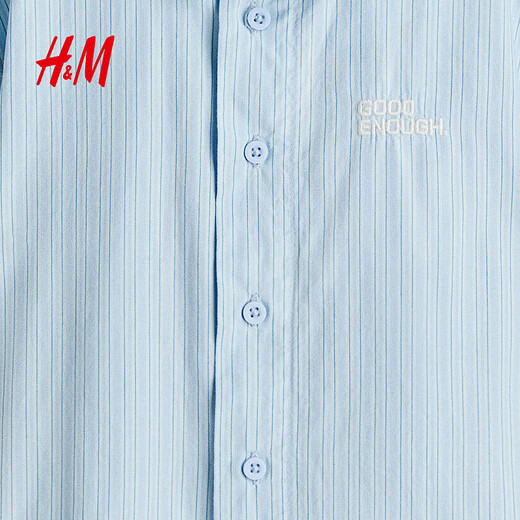 H&M children's clothing children's boys' shirt spring fold-over collar embroidery design cotton shirt 1294915 light blue/stripes 120 120/60 (4-6Y)