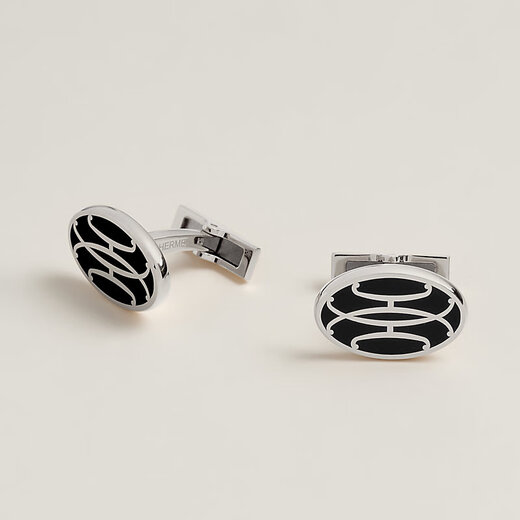 Hermes men's black metal cufflinks H100037FP03