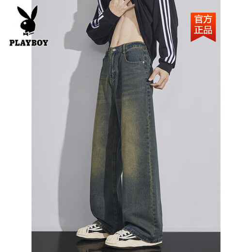 Playboy (Playboy) Lavage Old Summer Thin Jeans Men's Men's Straight Loose James American High Street Draped Floating Pantal