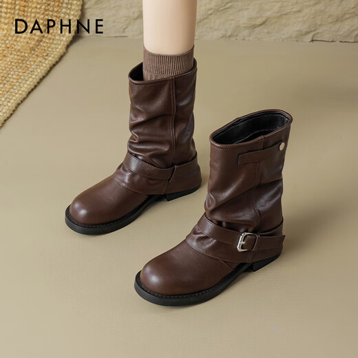 Daphne Brown Maillard Boots Frauen Sommer 2025 Neue Hosen Beinstiefel gestapelt kurze Stiefel Western Denim Martin Boots
