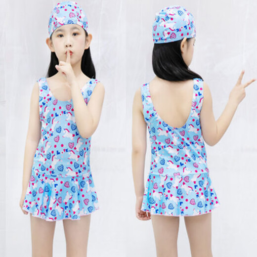 LiYunHouSe new hooded children's suit swimsuit one-piece girl baby swimsuit student swimming trunks large and medium children hot spring swimsuit (one-piece with bottoms) pink rabbit + swimming cap 55 (weight 15-25Jin Jin is equal to 0.5 kg)