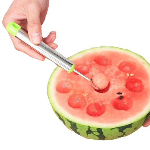 Rice-harvesting fruit fork, stainless steel watermelon fruit cutter, ice cream ball scoop, multi-functional fruit scoop scoop, carved ball scoop - green