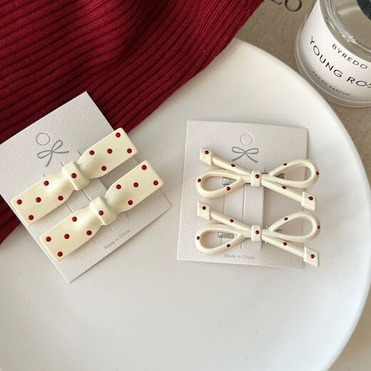 Anchor red polka dot bow hair clip, cute white bangs clip, sweet grabber clip, side clip hair accessories for women, red polka dot hollow butterfly 2 pieces