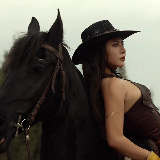 XINBUCKS Western Cowboy Hat Men and Women Minority Style Leather Leisure Travel Hat British Beach Sunshade Mountaineering Hat Black (Cow Head Label) Suitable for 55-60CM