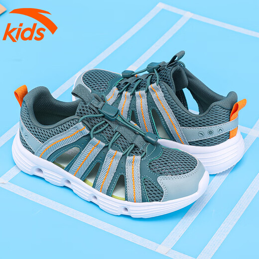 Anta Children's Sandals Boy's Middle Child Mesh Buchable Baby's Baby Bump Foot Kick Hole Chaussures de plage de Boy's Beach Traçage des chaussures de ruisseau Sage Green / Fish Green 33