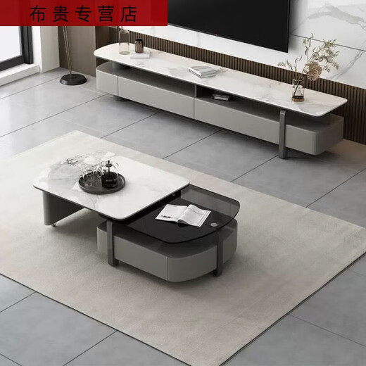三栖虎岩板茶几现代简约客厅家用茶几小户型旋转意式岩板茶几电视柜 14070鱼肚白旋转茶几100真岩板