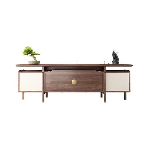Qiheng (XIIBLC) new Chinese style solid wood boss desk general manager chairman ebony wood desk executive desk home desk and chair combination 2 meters desk (2000*800*780) ash wood