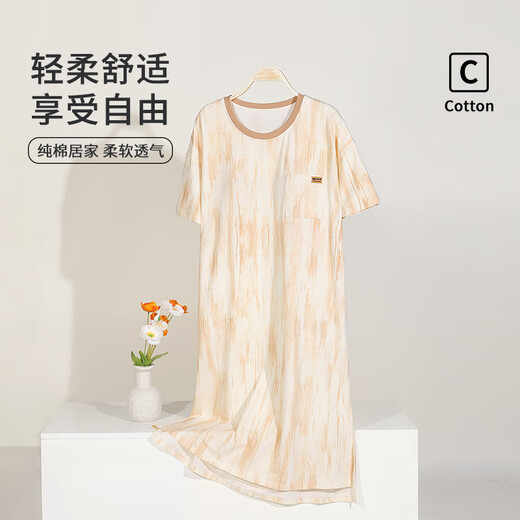 莫代尔睡裙女款夏季短袖睡衣裙2025年新款夏天薄款孕妇夏款连衣裙 ZH14108 XL (170)