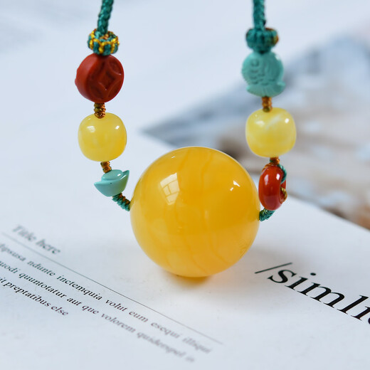 Xuan Xia with certificate natural beeswax pendant amber girls necklace genuine beeswax beads clavicle chain diameter 27 mm beads natural beeswax round beads 28 mm clavicle chain