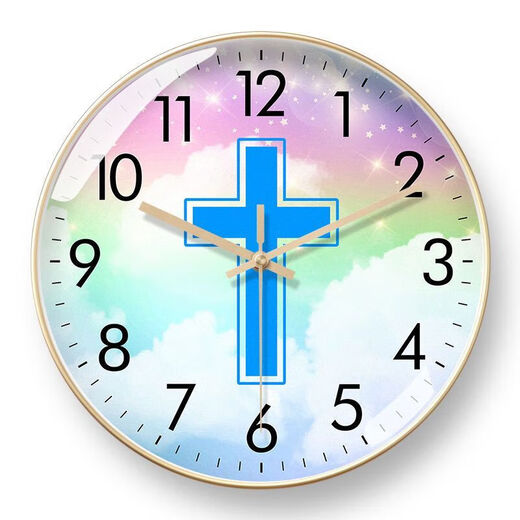 Creative Cross Wall Clock Living Room Bedroom Wall-Mounted Silent Clock Simple Clock Home Wall-Mounted Silent BF3271-Black Frame Golden Needle 8-inch Super Silent Stone Clock