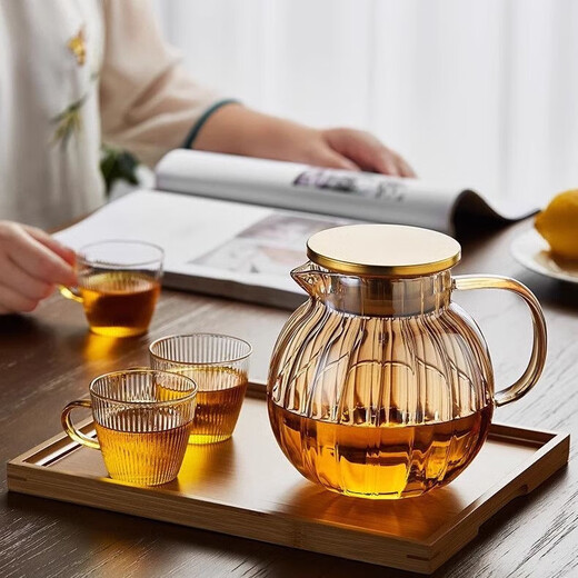 Pumpkin glass teapot, high temperature resistant, heating kettle, household tea making, Chinese medicine brewing, open fire, amber style pumpkin teapot, heat resistant and explosion-proof 1300ml