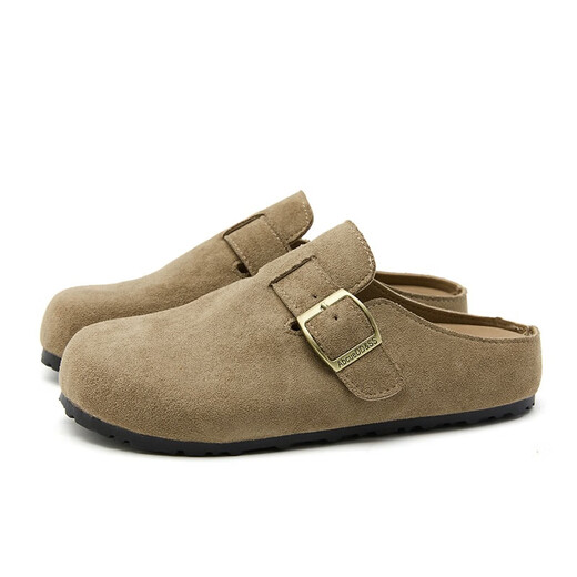 Xiyu Birkenstock Shoes Women's 2025 New Spring Versatile Yellow Slip-on Birkenstock Women's Shoes Flat Bottom Half Slippers Light Khaki 35