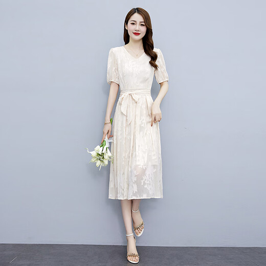 Robe féminine haut de gamme de luxe internationale ehangy Luxury de luxe Summer NOUVEAU 2025V Neck Mulberry Mulberry Silk Age réducteur Jupe Gray [Boîte-cadeau haut de gamme] L