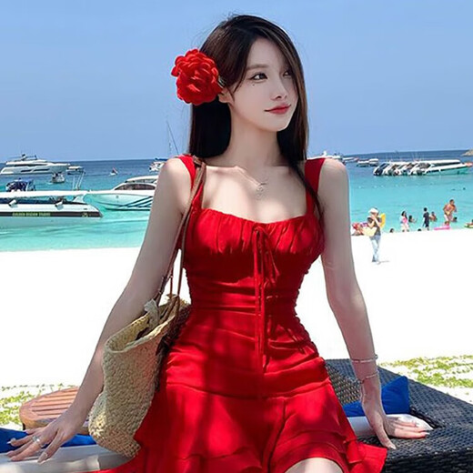 Luge Li Pure Desire Swimsuit Women's Hot Spring Adult Women's Swimsuit One-piece Red Sexy Swimsuit Beach Premium Niche Red Swimsuit Free Size 80-120Jin Jin is equal to 0.5 kg