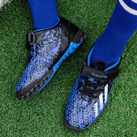 
2025 new children's football shoes Velcro without lace-up broken nails Outdoor sports football shoes for boys and girls 6199-Black and Blue 30