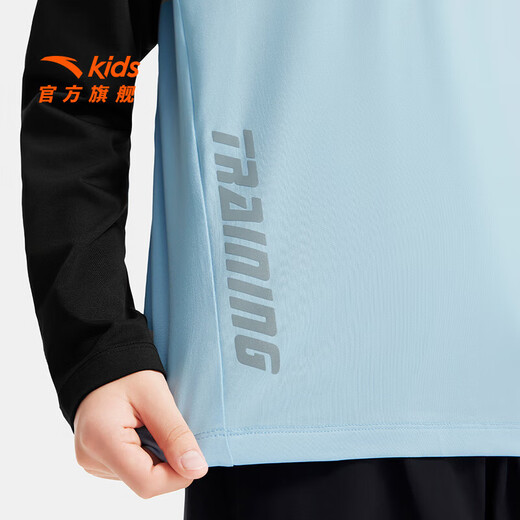 ANTA Children's T-shirt Universal Children's Clothing 2025 Autumn New Style Comfortable Breathable Light Warm Velvet Running Training Knitted Short-Sleeved Shirt Long T Men's Yuzhu Blue 5401-3 130