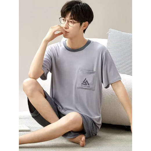 Liumanli Modal kurzärmelige Shorts für Männer im Sommer lose plus großer Dünner Pyjamas Sommer-Hausanzug 6624 Herrenhauskleidung 4xl [Empfohlen 180-220jin [Jin ist gleich 0,5 kg]] und große Größe großer Größe