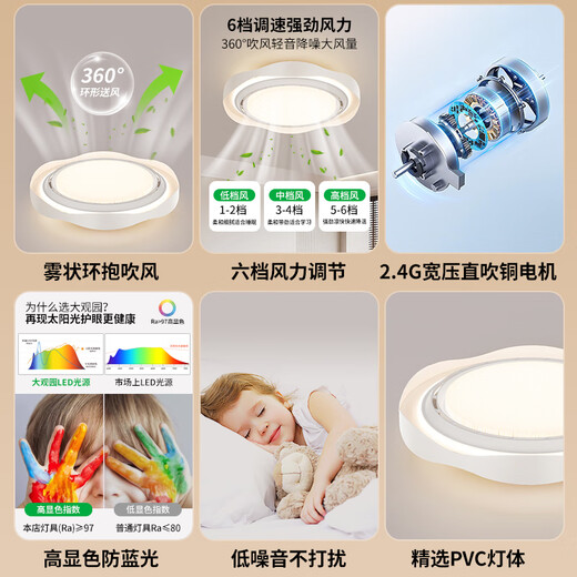 Daguanyuan (DGY) leafless fan light bedroom light simple modern invisible restaurant light smart silent fan integrated ceiling light O698 50cm matte white cat + offline voice 48W full spectrum [leafless fan]