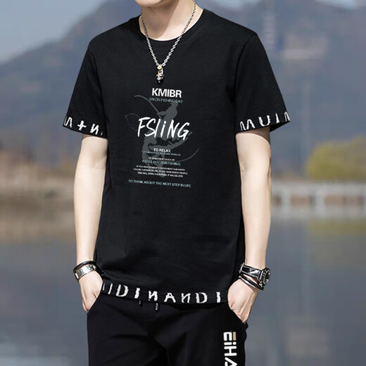 
Caiqiao Men's Set Summer 2025 New Men's Set T-Shirt Short Sleeve Summer Loose Casual Sports Breathable Set Black FSLING Fishing (Top + Pants) 6630 M Proposal 100-120Jin [Jin equals 0.5 kg]