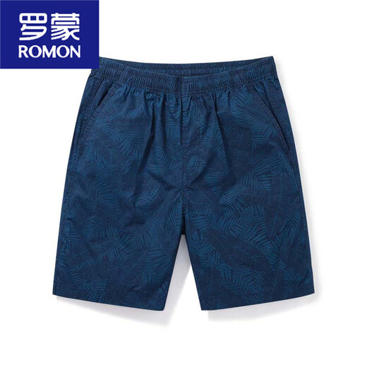 罗蒙（ROMON）夏季薄款中裤宽松5分棉居家沙滩裤中裤外穿休闲短裤男士五分裤 9215深青 3XL