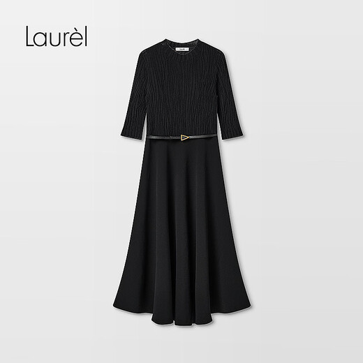 Laurl [Viskosität Faser] 25 Sommer Neues französisches romantisches Strickkleid für Frauen LWD366Y10100 Classic Black L