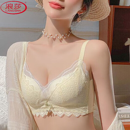 浪莎（LangSha）甜美蕾丝性感美背女内衣小胸加厚聚拢上托侧收副乳无钢圈文胸套装 粉色 单件 80A 36 B通杯