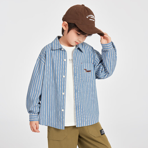 Duojia Dachshund Puppy Boys Casual Shirt 2026 Spring and Autumn Striped Shirt Children's Fashion Handsome Thin Coat