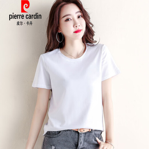 
Pierre cardin cotton short-sleeved T-shirt for women loose and versatile solid color round neck black base T-shirt summer top knitted 6172 black short-sleeved M (recommended 80-105 Jin [Jin equals 0.5 kg])