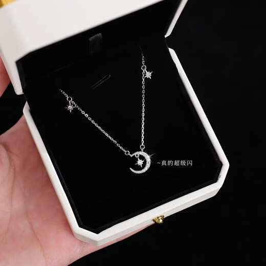 KZD Old Phoenix Pure Silver 9999 Moon Silver Necklace Accessories Women's Light Luxury Niche Style New Girlfriend's Birthday Moon Pure Silver Necklace Silver Lao Fengxiang Same Style Bow Gift Box/Certificate + Silver Polishing Cloth