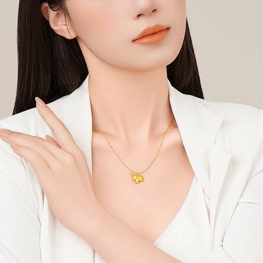 Chao Acer Zhijian Get Rich Soon Yellow 18k Gold Diamond Pendant Female Lottery Gold Pendant Neck Ornament for Girlfriend’s Birthday Gift Single Pendant (Free Silver Chain)