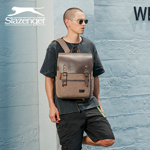 SlaZenger/Slazenger Retro Wear-Resistant Canvas Kuchenleder-Rucksack Rucksack Grau