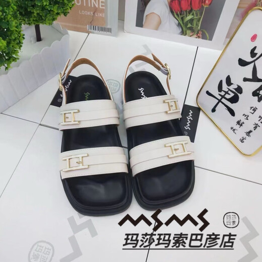 玛莎玛索 MSMS2025夏季新款凉鞋女夏季百搭平底凉拖鞋9755-6 米白色 35