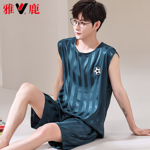 雅鹿轻奢睡衣男款背心无袖短裤两件套装夏天薄款冰丝凉感速干球服大码 【冰丝无袖套装】 Q9905 L 男【100-125斤】