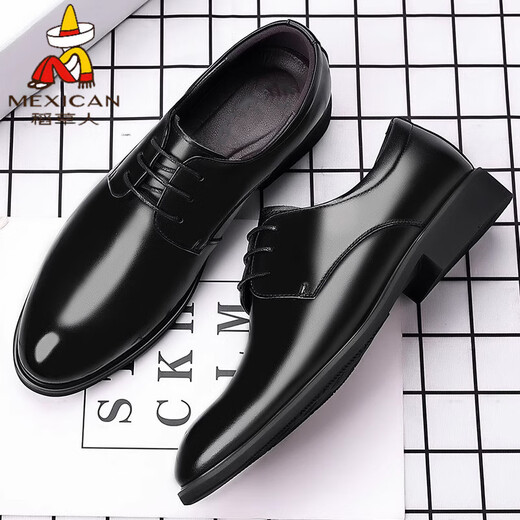 Scarecrow (MEXICAN) leather shoes for men versatile breathable business formal wear casual height-enhancing men's shoes for summer black British groom wedding shoes 9888 black 37 standard size