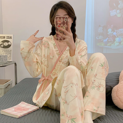 Modal Einschränkung Kleidung Sommerklasse ein postpartale Juli Schwangerer Pyjamas Sommer-Dünnstil 5 Stillung 6 weibliche Heimkleidung Neue chinesische Stil 833 Smudge Orchid Rabbit L 85-115jin [Jin ist gleich 0,5 kg]