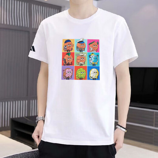 Adidas kurzärmeligster Männer 2024 Sommer Basketball Sportbekleidung reines Baumwollrunde Hals gedrucktes weißes T-Shirt IP3884/Baumwolls 120-135jin [Jin ist 0,5 kg]
