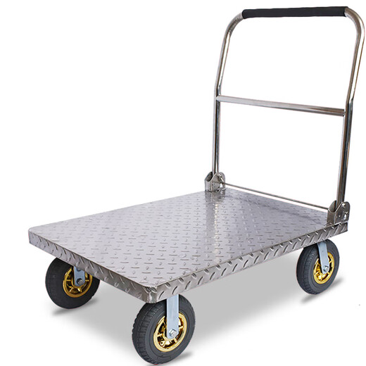 Zhong Zhang Guan stainless steel flatbed trolley, transport trolley, light folding trolley, truck trailer, small trolley, 304 pattern plate 120 65 heavy-duty elastic wheel 8 inches 1